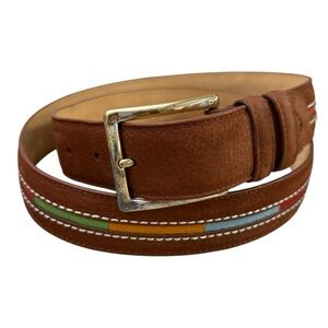 Leyva Handmade Brown Suede Leather Belt w Multicolor Inlay Men’s Size 38
